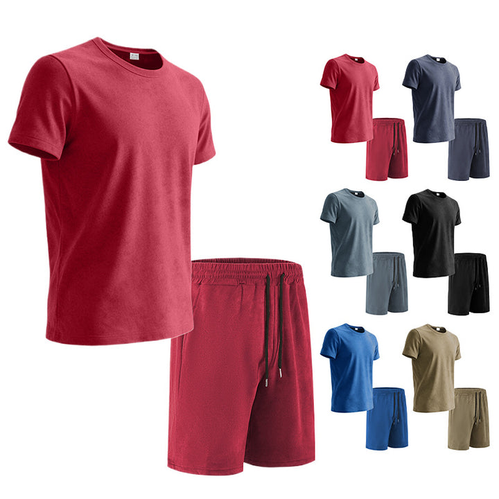 Herren nan Samtvelours Lounge-Set mit Rundhals-Kurzarmshirt und Kordelshorts Drune
