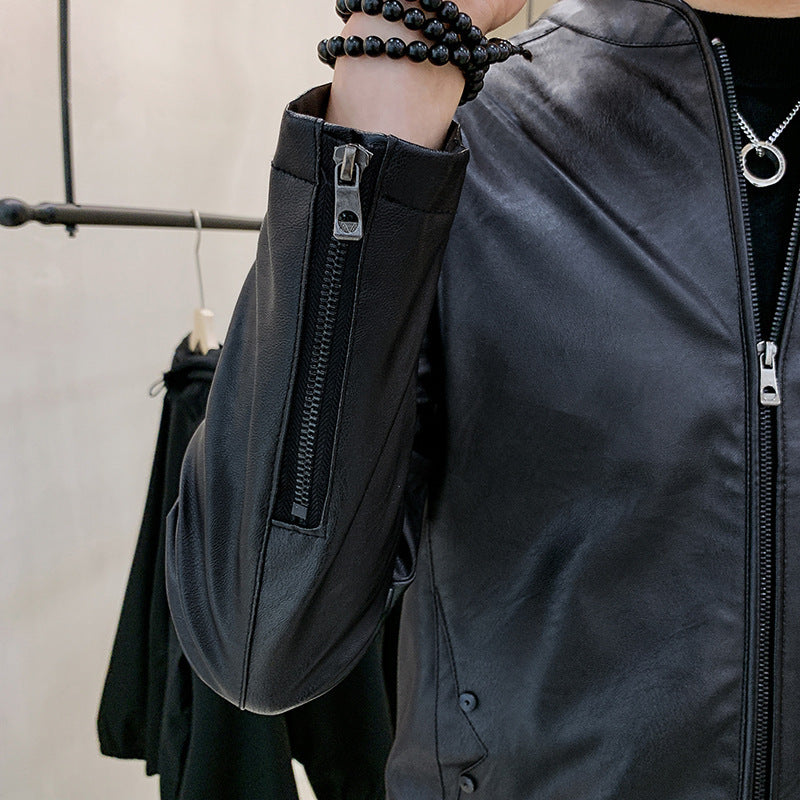 Herren Modische Lederjacke mit stylischem Kragen Drune