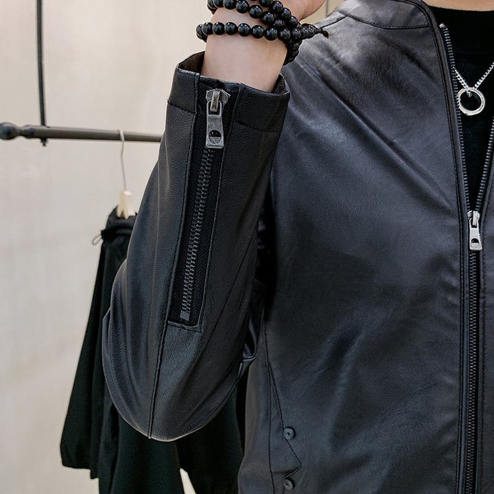 Herren Modische Lederjacke mit stylischem Kragen Drune