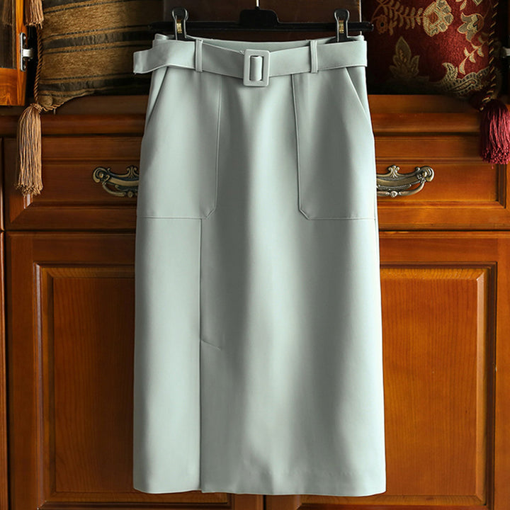 Damen Eleganter High-Waist Bleistiftrock mit Gürtel Drune