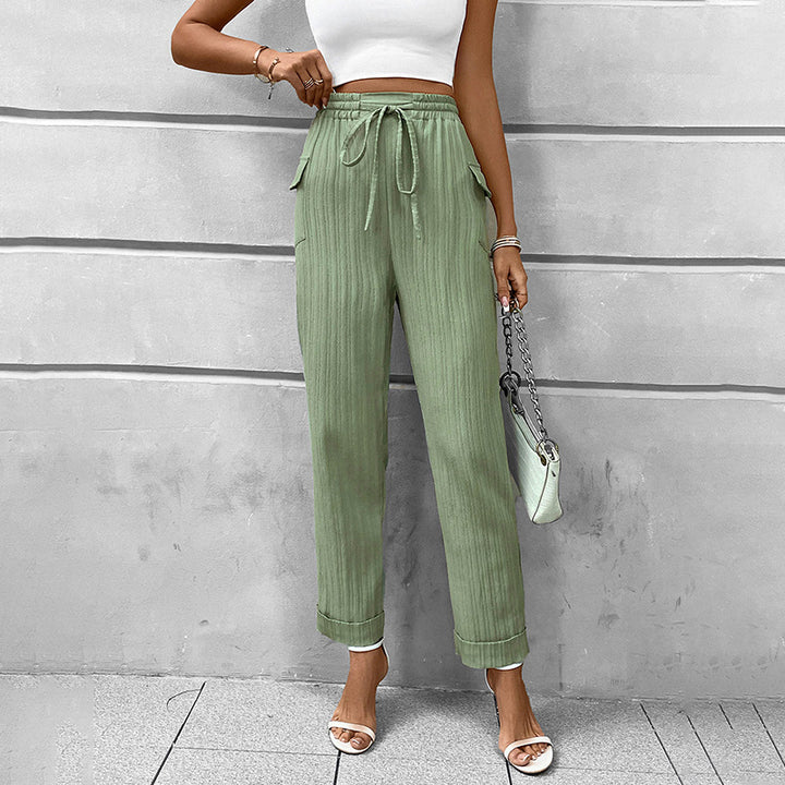 Damen Leichte High‑Waist-Hose mit Gummibund, Kordelzug und aufgesetzten Taschen Drune