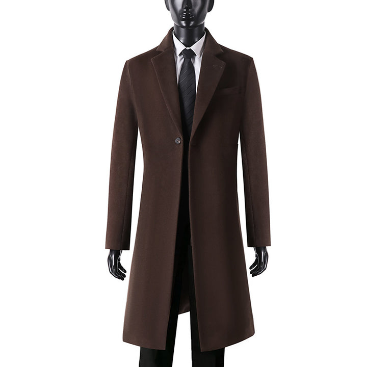 Herren Eleganter Longcoat aus Wollmix mit schmaler Silhouette und Ein-Knopf‑Verschluss Drune