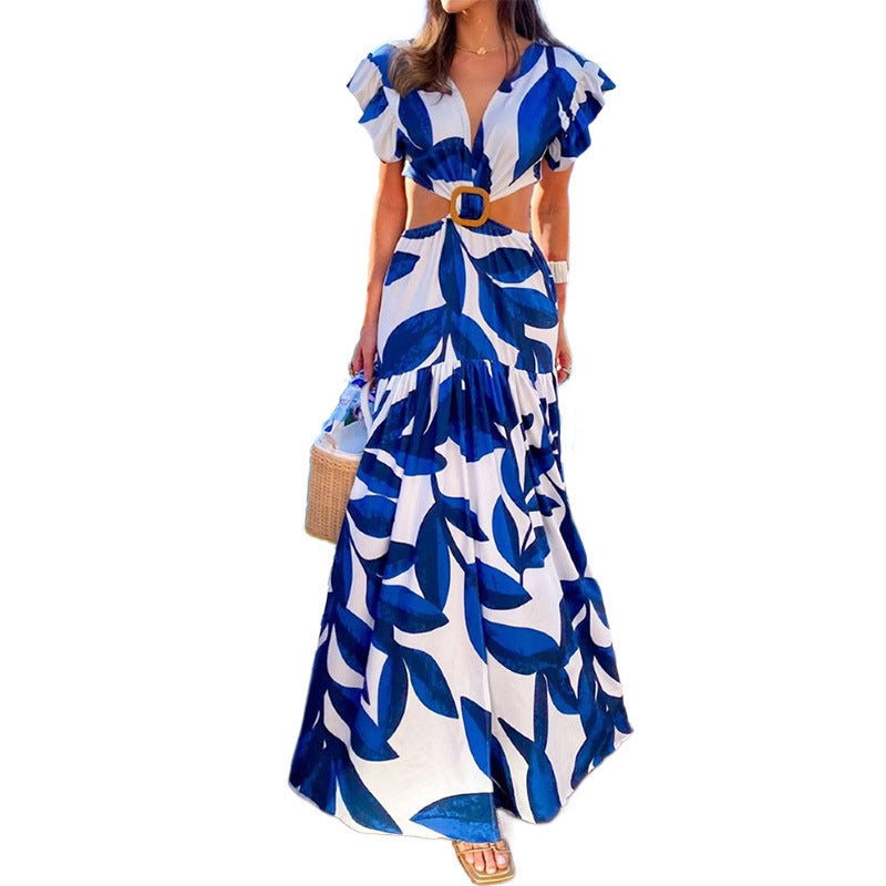 Damen Maxi-Kleid mit raffinierten Cut-Out-Details und voluminösen Rüschen Drune
