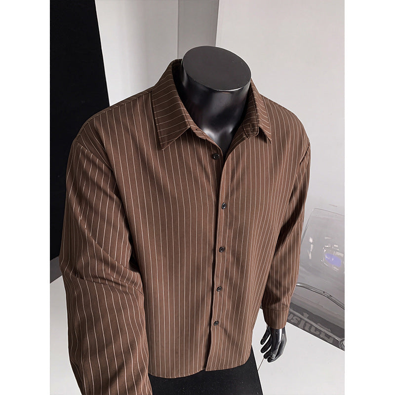 Herren Weites Nadelstreifen-Hemd mit Kentkragen, Overshirt-Schnitt und durchgehender Knopfleiste Drune