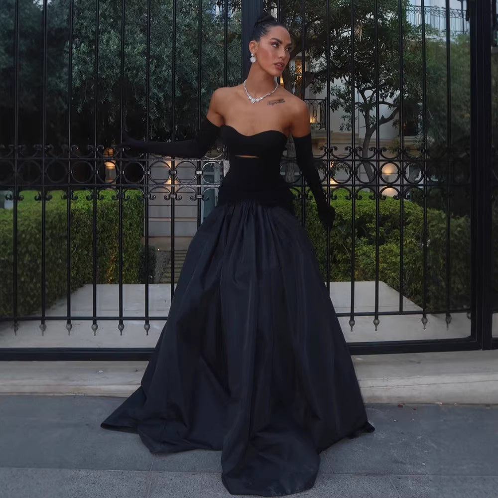Damen bodenlanges Kleid mit herzförmigem Ausschnitt und raffiniertem Bustier Drune