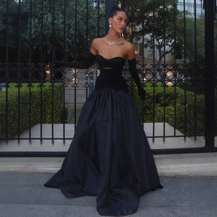 Damen bodenlanges Kleid mit herzförmigem Ausschnitt und raffiniertem Bustier Drune