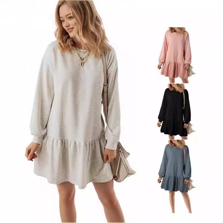 Damen Lässiges Sweatkleid mit voluminösen Ärmeln und Rüschensaum Drune