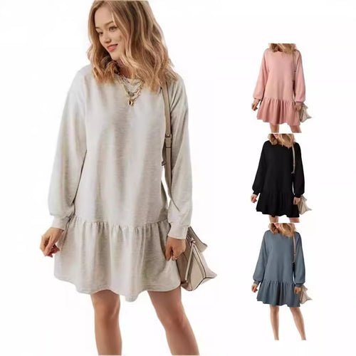 Damen Lässiges Sweatkleid mit voluminösen Ärmeln und Rüschensaum Drune