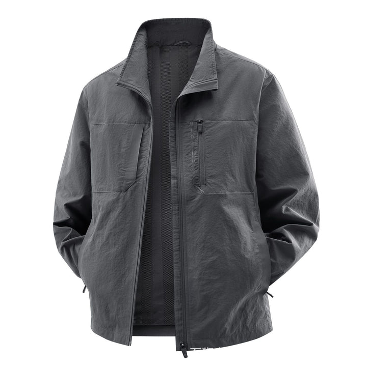 Herren Leichte Field-Utility-Jacke mit Mesh‑Futter, Stehkragen und Reißverschlusstaschen Drune