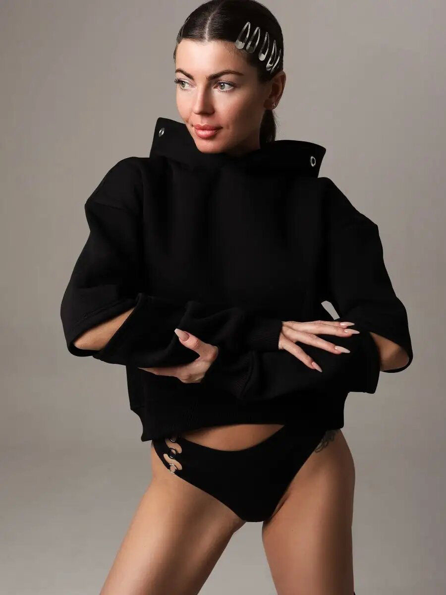 Damen Modischer cropped Hoodie mit Kapuze und lässigem Schnitt Drune