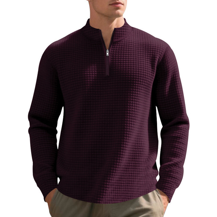 Herren nan City-Thermo-Pullover mit kurzem Reißverschluss Stehkragen und feiner Quadratstruktur Drune