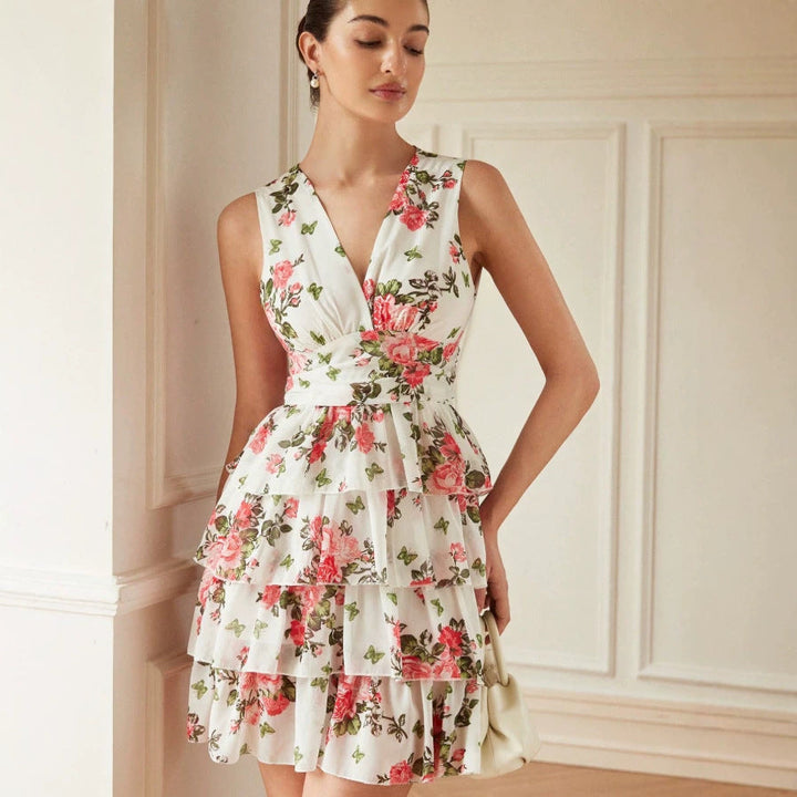 Damen Sommerliches Kleid mit Rüschen und floralem Muster Drune