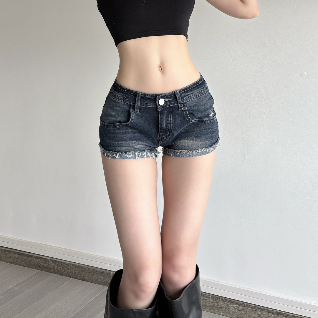 Damen Denim-Shorts mit ausgefranstem Saum Drune