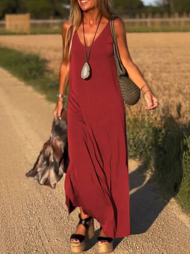 Damen Maxikleid mit eleganter V-Form und qualitativ hochwertigem Obermaterial Drune