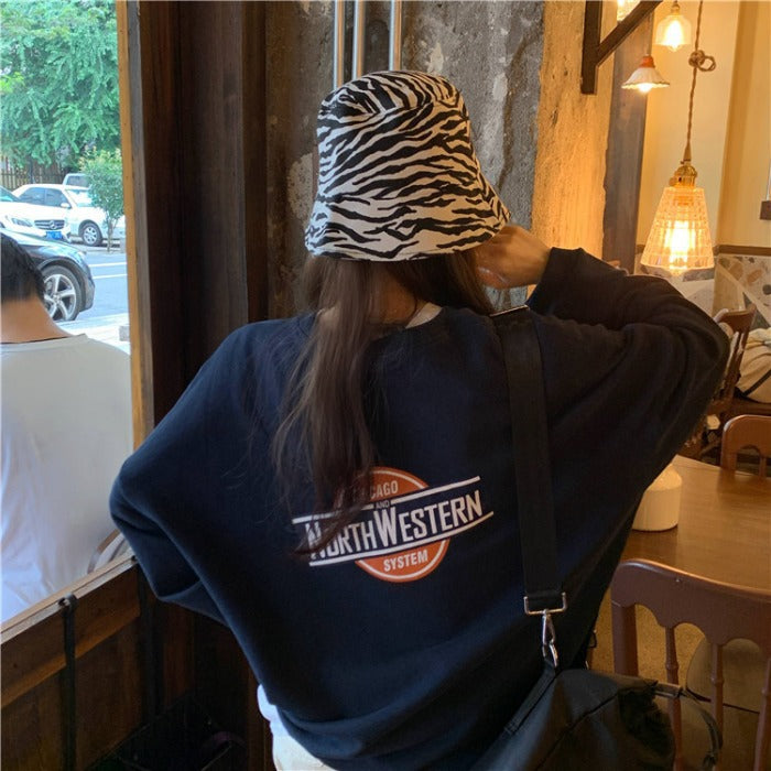 Damen lässiger Oversized-Pullover mit modischem Logo und angenehm weichem Innenfutter Drune