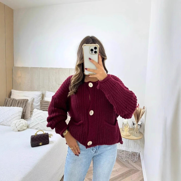 Damen Strickjacke mit dekorativen Knöpfen und praktischen Taschen Drune