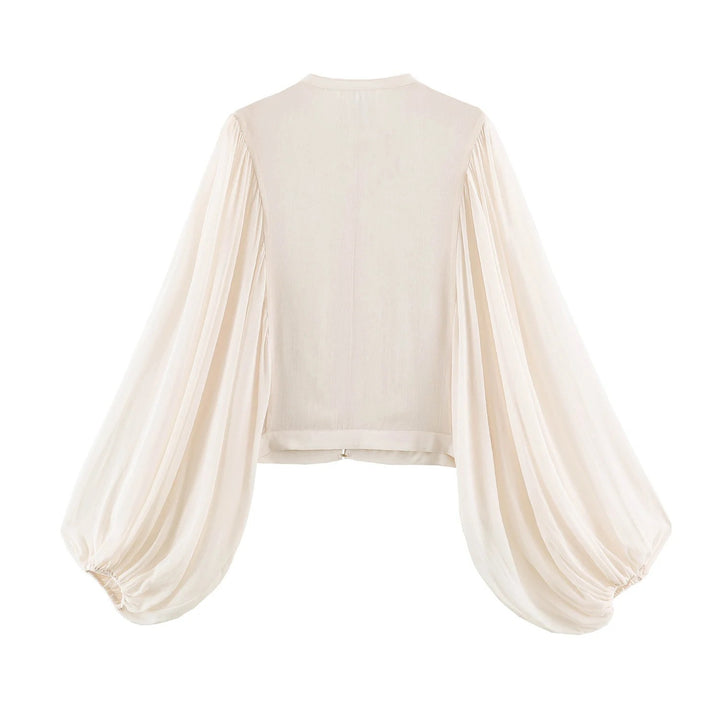 Damen Kurze Bluse‑Jacke mit dekorativer Kordelverzierung und voluminösen Plisseeärmeln Drune