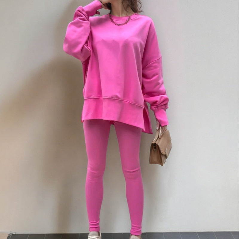 Damen gemütliches Sportset mit lockerem Sweatshirt und enganliegenden Leggings Drune