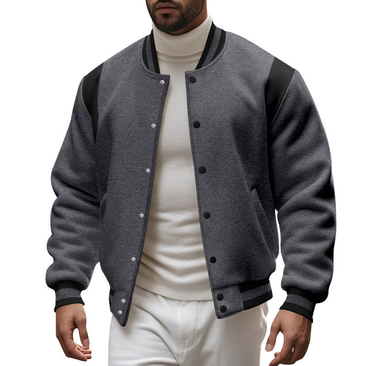 Herren nan College-Baseballjacke mit Druckknopfleiste, geripptem Kragen und kontrastierten Schulterpassen Drune