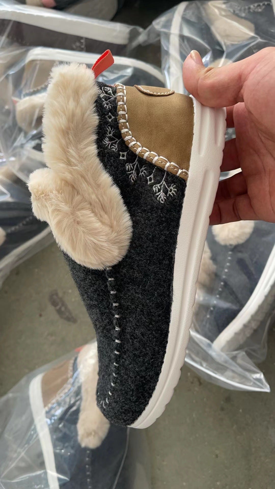Damen Gefütterte Filz-Mules mit Teddyfutter und ergonomischer Gummisohle Drune