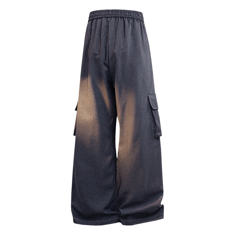 Damen Weite Denim-Cargo-Hose im Baggy-Stil mit Elastbund, Tunnelzug und aufgesetzten Klappentaschen Drune