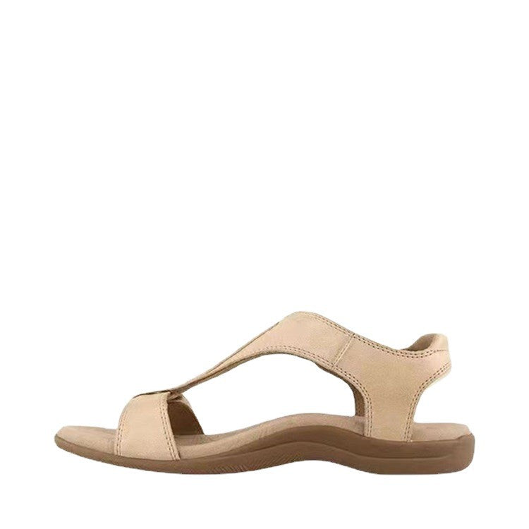 Damen Bequeme Flache Sandalen mit ergonomischem Kork‑Komfortfußbett und Klettverschluss Drune