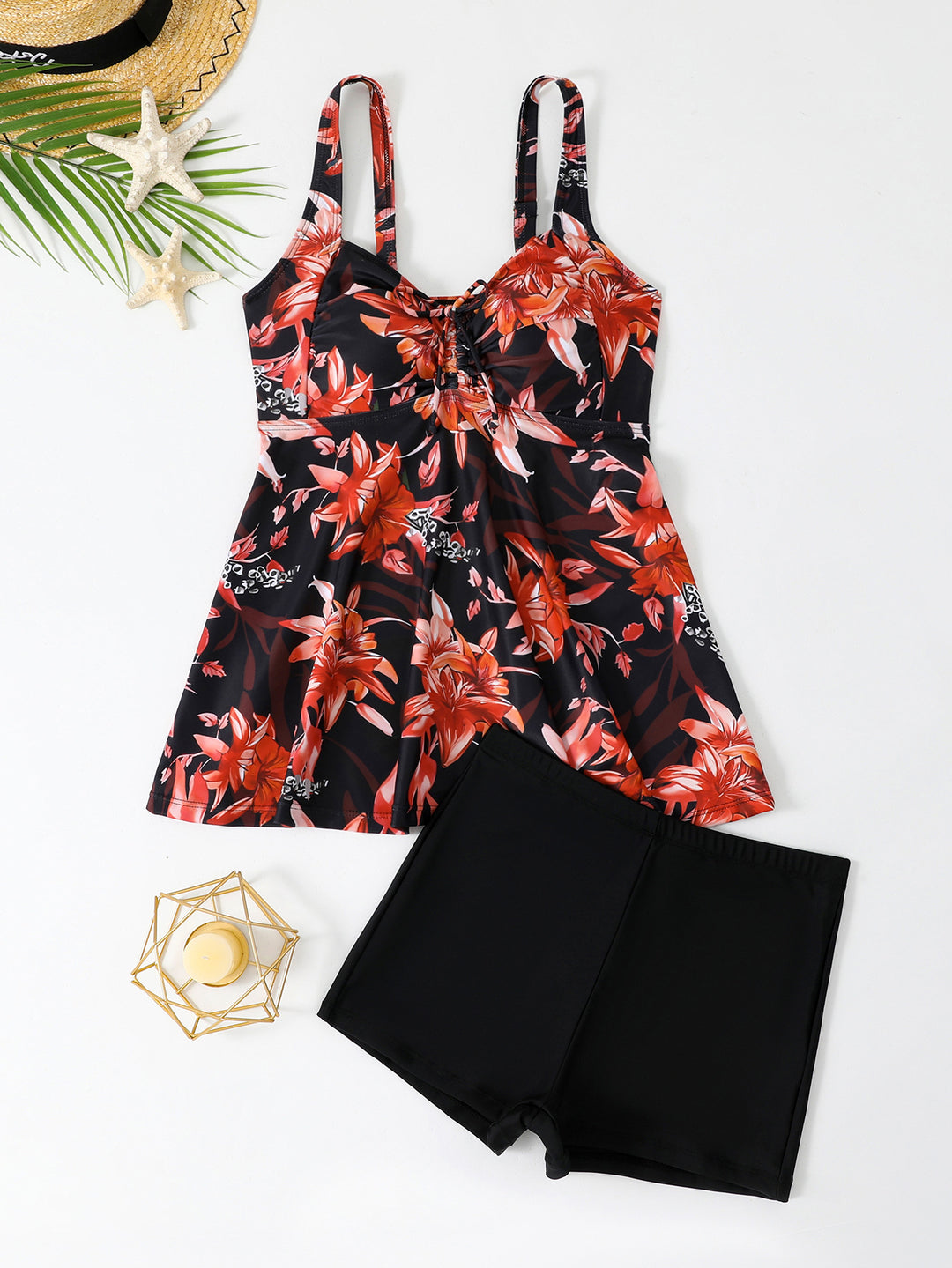 Damen Buntes Schwimmbadkleid mit verstellbaren Trägern Drune