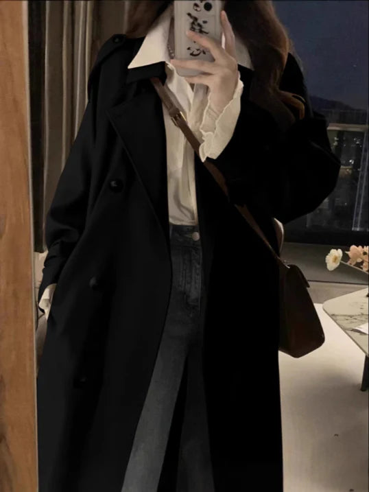 Drune | Damen Langer Wasserdichter Trenchcoat Reverskragen