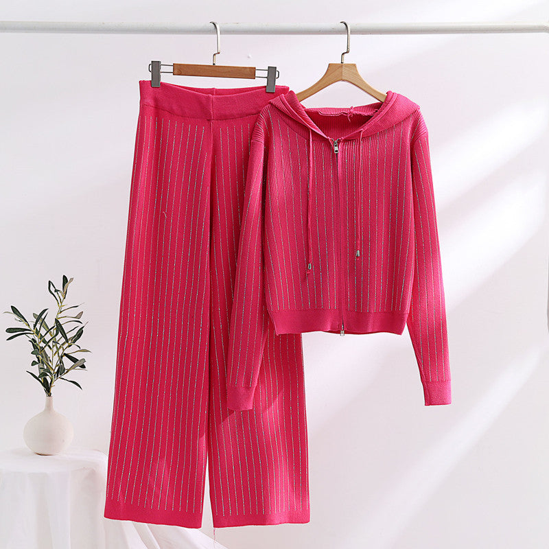 Damen modisches Loungewear-Set mit hohem Kragen und Reißverschluss Drune