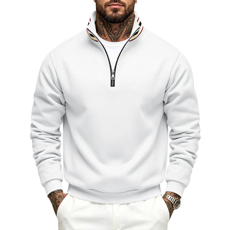 Herren Sweatpullover mit halbem Reißverschluss und gestreiftem Stehkragen Drune