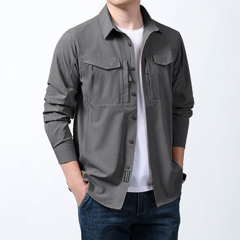Herren  leichtes Utility-Hemdjacke mit Brustklappen, Reißverschlusstasche und stretchigem Funktionsgewebe Drune