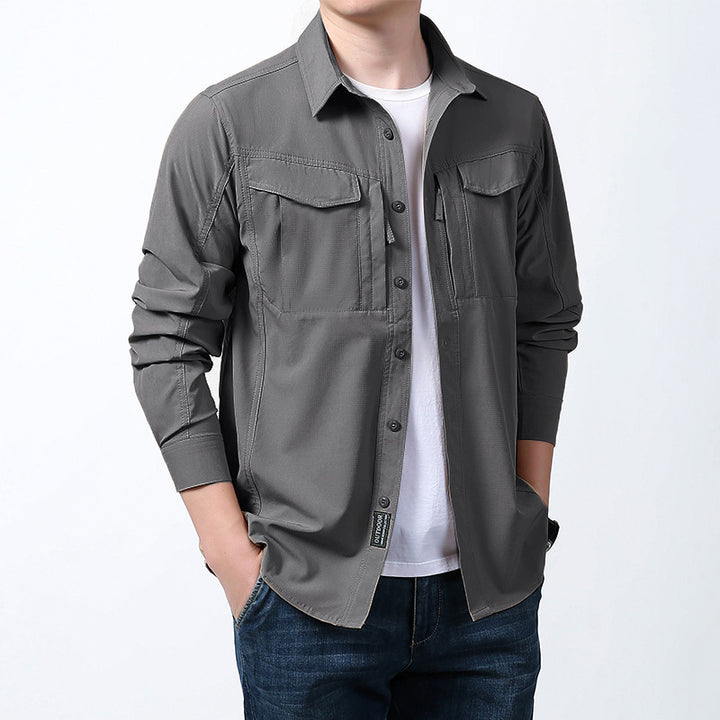 Herren  leichtes Utility-Hemdjacke mit Brustklappen, Reißverschlusstasche und stretchigem Funktionsgewebe Drune