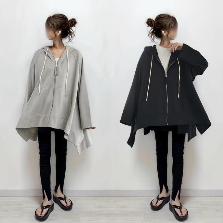 Damen Kapuzen-Poncho mit asymmetrischem Schnitt und praktischen Taschen Drune