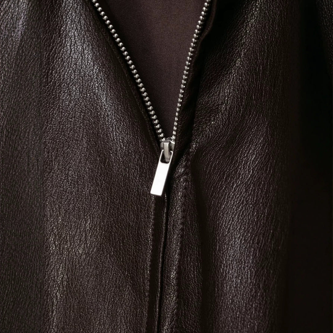 Damen Oversize Jacke im Lederlook mit hohem Funnelkragen, Raglanärmeln und Tunnelzugsaum Drune