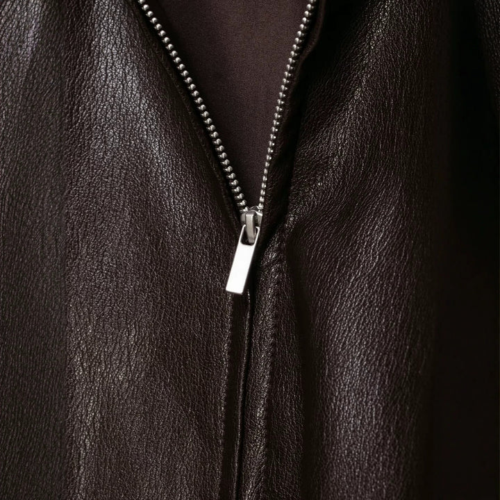 Damen Oversize Jacke im Lederlook mit hohem Funnelkragen, Raglanärmeln und Tunnelzugsaum Drune