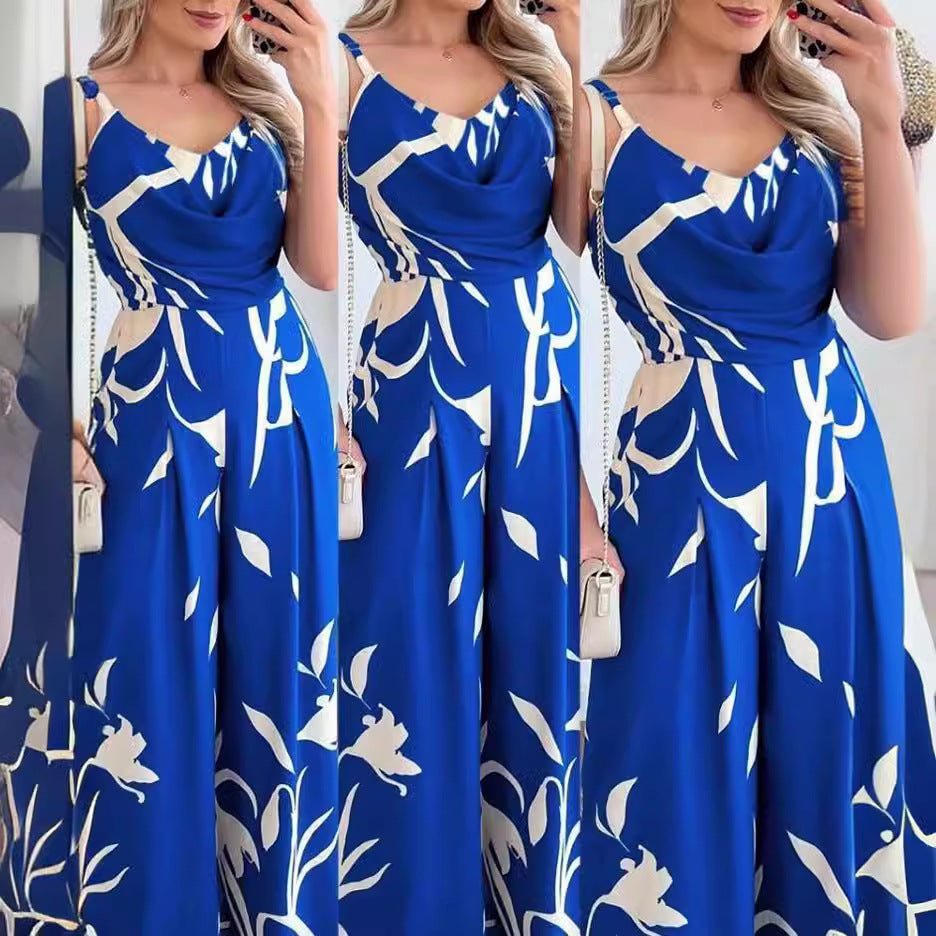 Damen Eleganter Jumpsuit mit fließendem Stoff und modischem Blumenmuster Drune