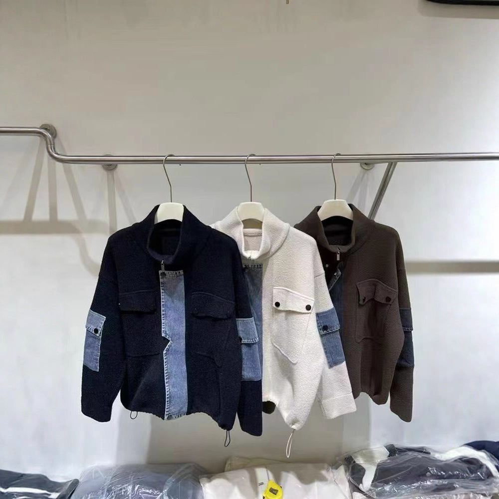 Damen Übergangsjacke mit modernem Denim-Detail und hohem Kragen Drune