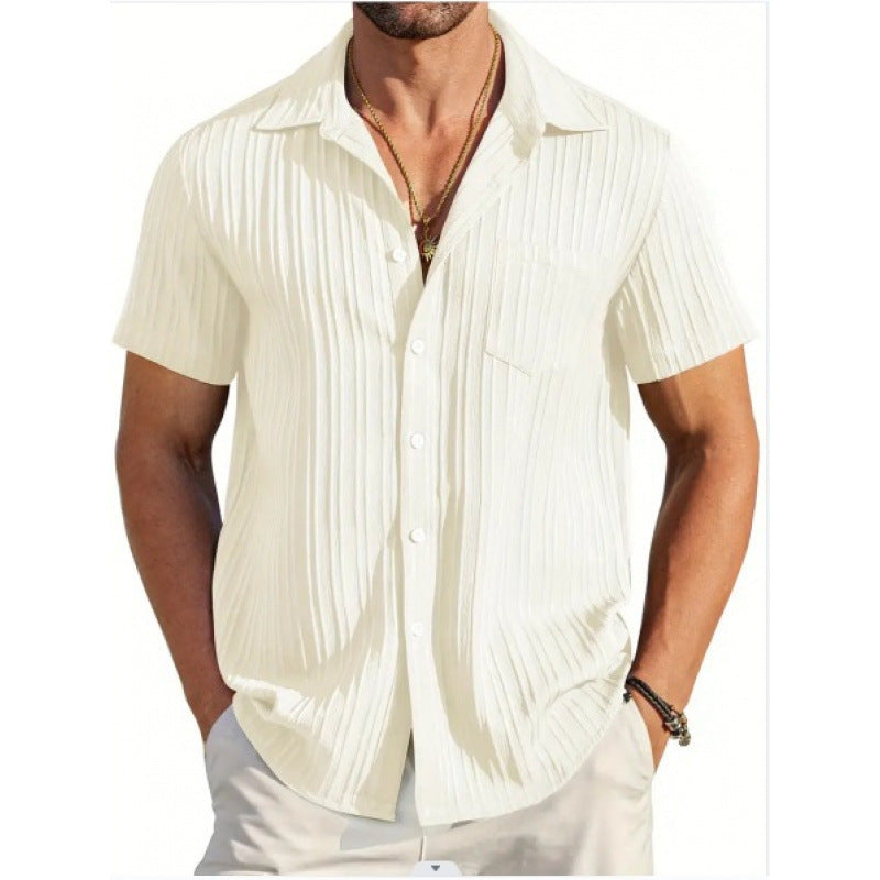 Herren Kurzarm Crinkle-Hemd mit Reverskragen und Brusttasche Drune
