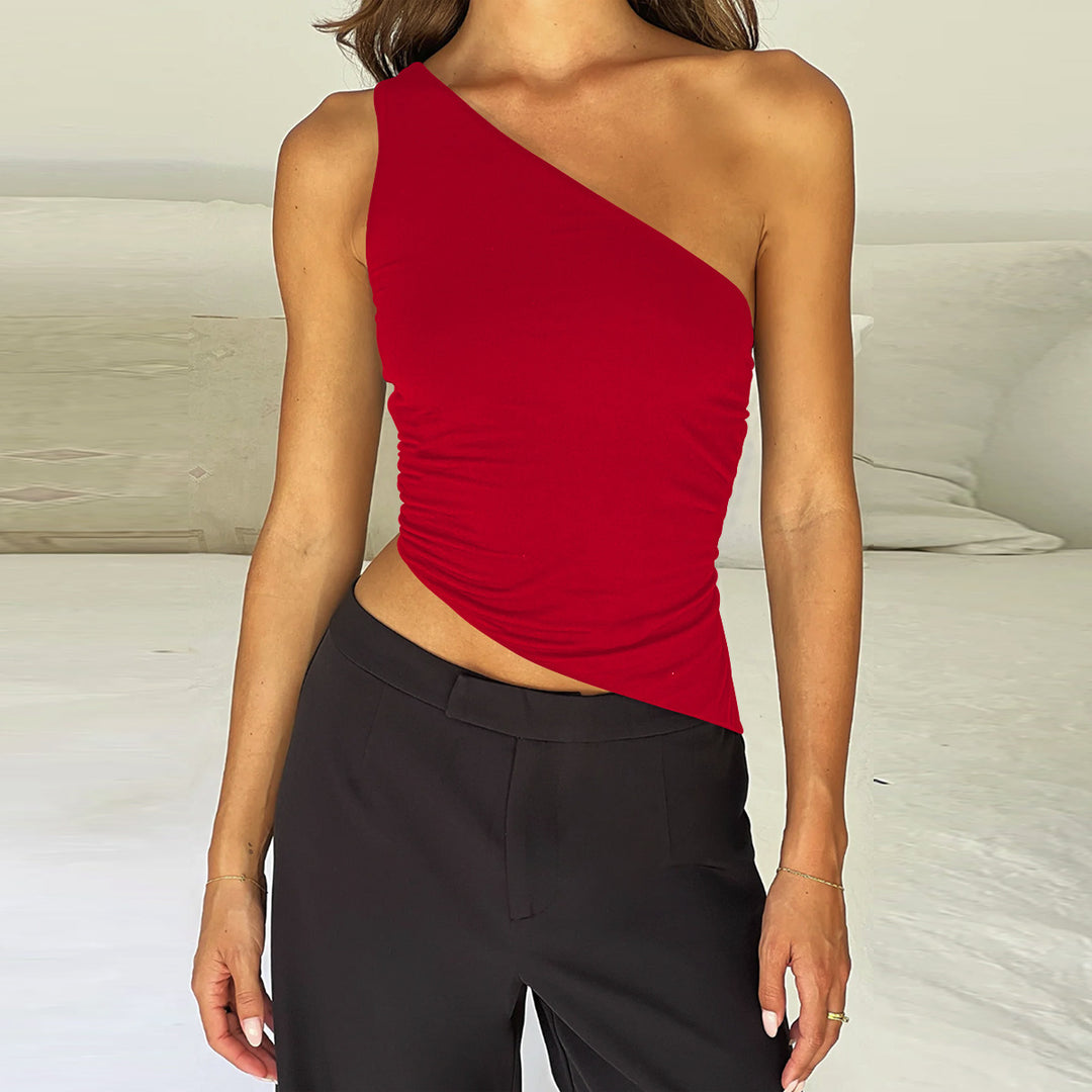 Damen asymmetrisches Top mit gerafftem Schnitt Drune