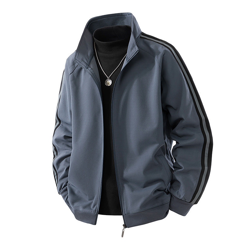 Herren Sportive Zipjacke mit Stehkragen und kontrastierenden Ärmestreifen Drune