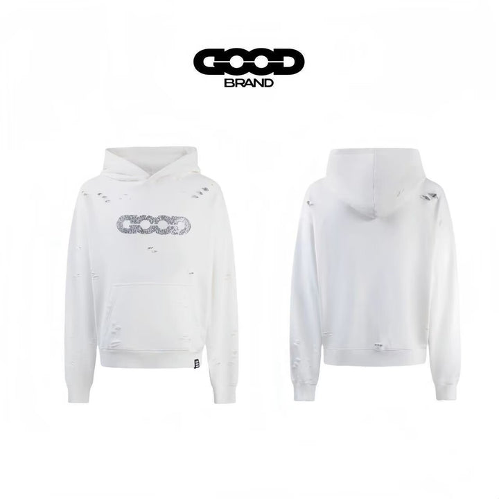 Damen Oversized Kapuzenpullover mit zerrissenen Details Drune