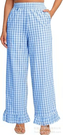 Damen Palazzo-Hose mit elastischem Bund, Seitentaschen und Rüschensaum Drune