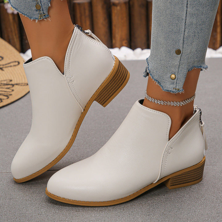 Damen Ankle-Boots mit hinterem Reißverschluss, schlanker Spitze und niedrigem Blockabsatz Drune