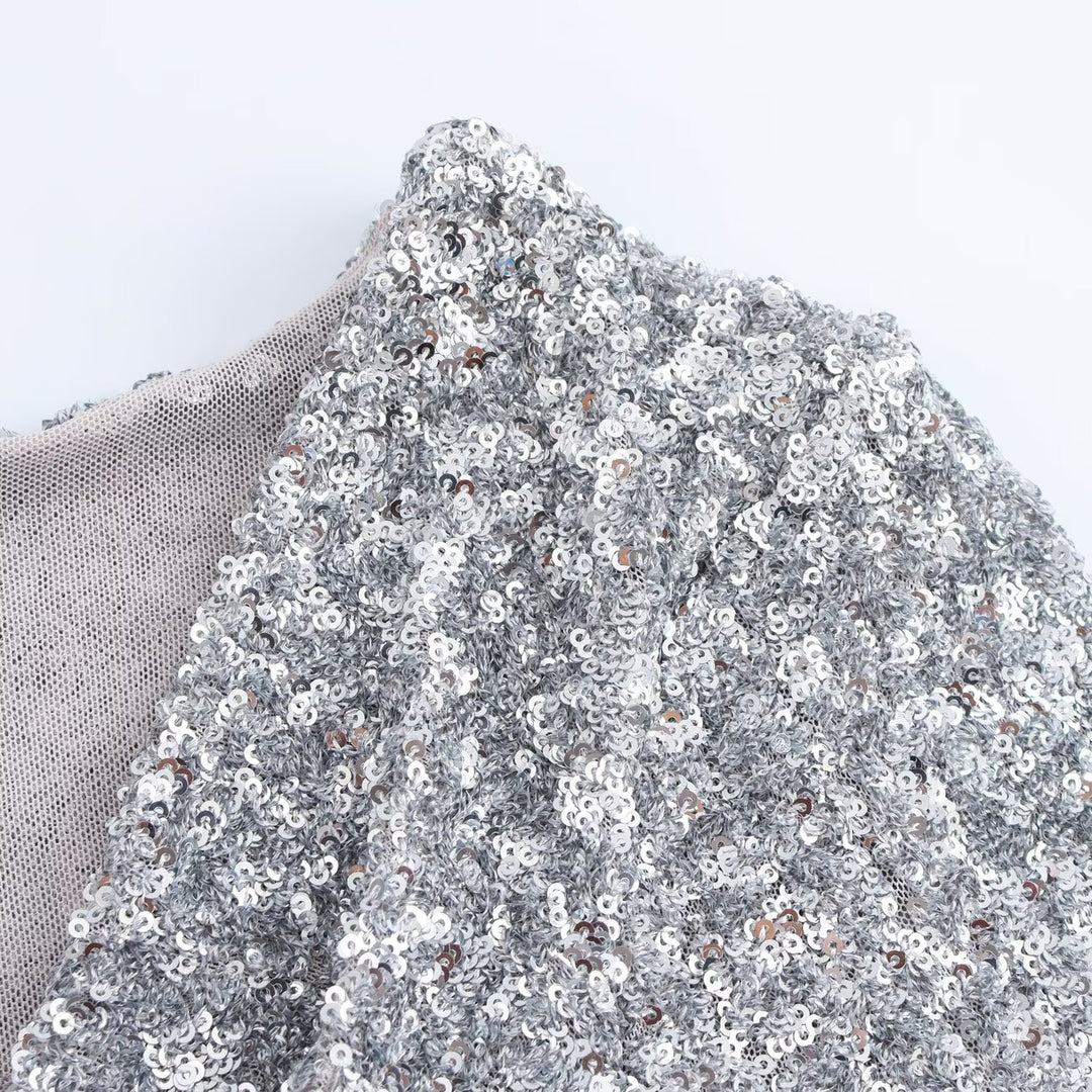 Damen Glitzerndes Langarm-Body Drune