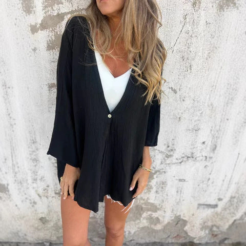 Damen lässiger Kimono mit tiefem V-Ausschnitt und weit geschnittenen Ärmeln Drune