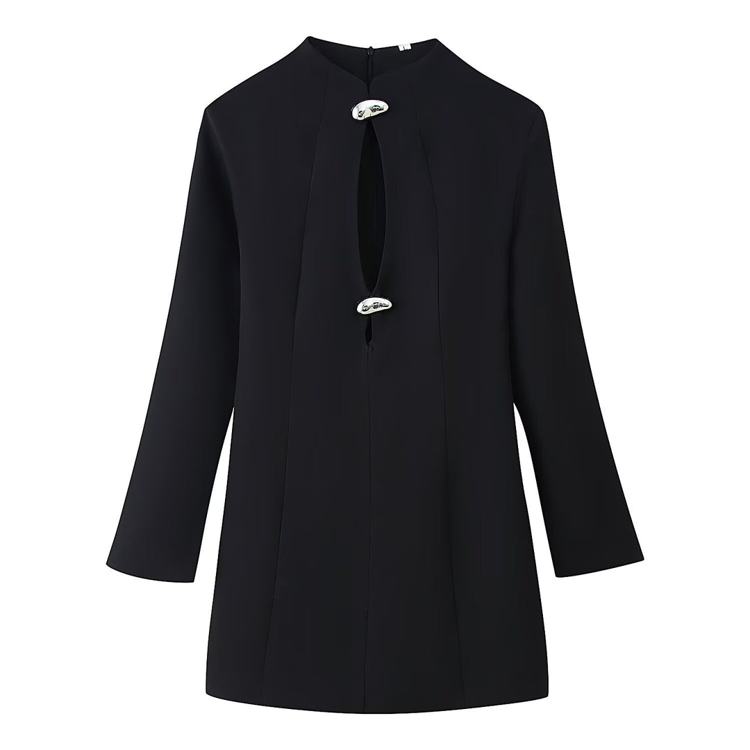 Damen Longline‑Tunika mit zentraler Schlüsselöffnung und Schmuckknöpfen Drune