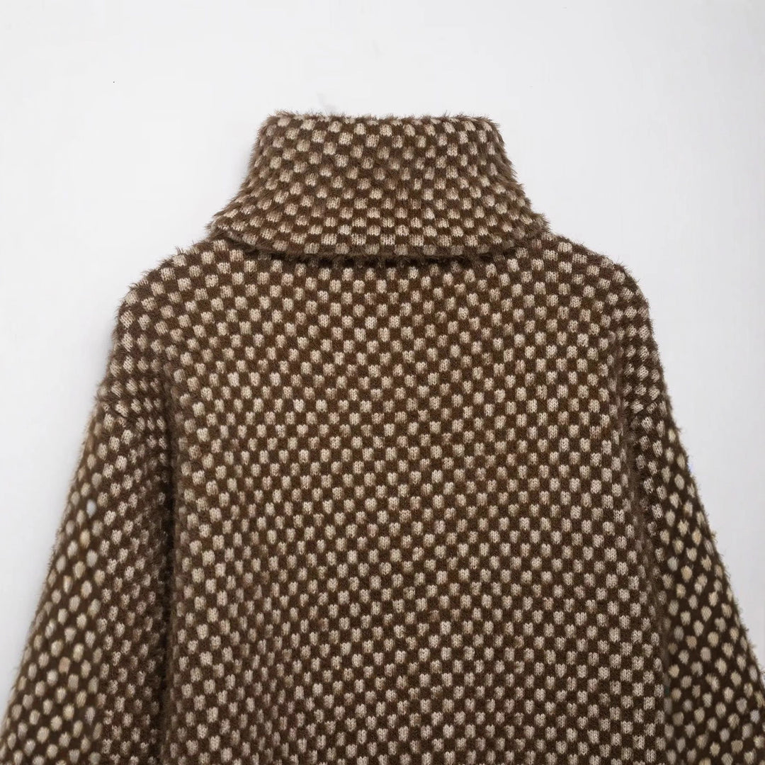 Damen nan kurz geschnittene strukturierte Zip-Strickjacke mit hohem Stehkragen, aufgesetzten Taschen und breitem Rippbund Drune