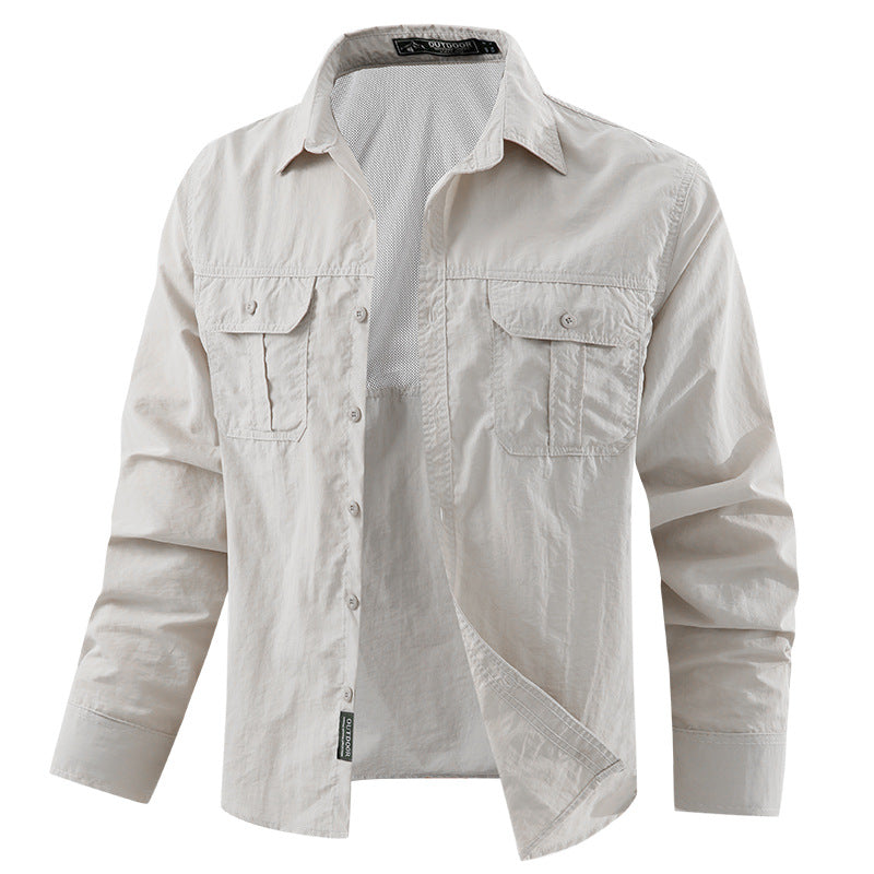 Herren nan leichtes UV-Schutz Outdoor-Hemdjacke mit atmungsaktivem Mesh-Futter, Klappentaschen und schnell trocknender Webstruktur Drune