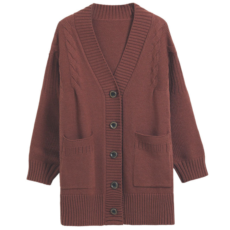 Damen gemütliche Strickjacke mit tiefem Rippenmuster und praktischen Taschen Drune
