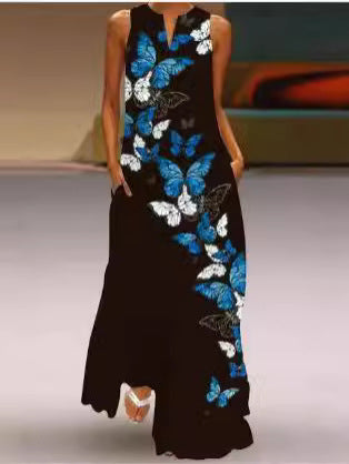Damen Maxikleid mit bunten Federdruck Drune